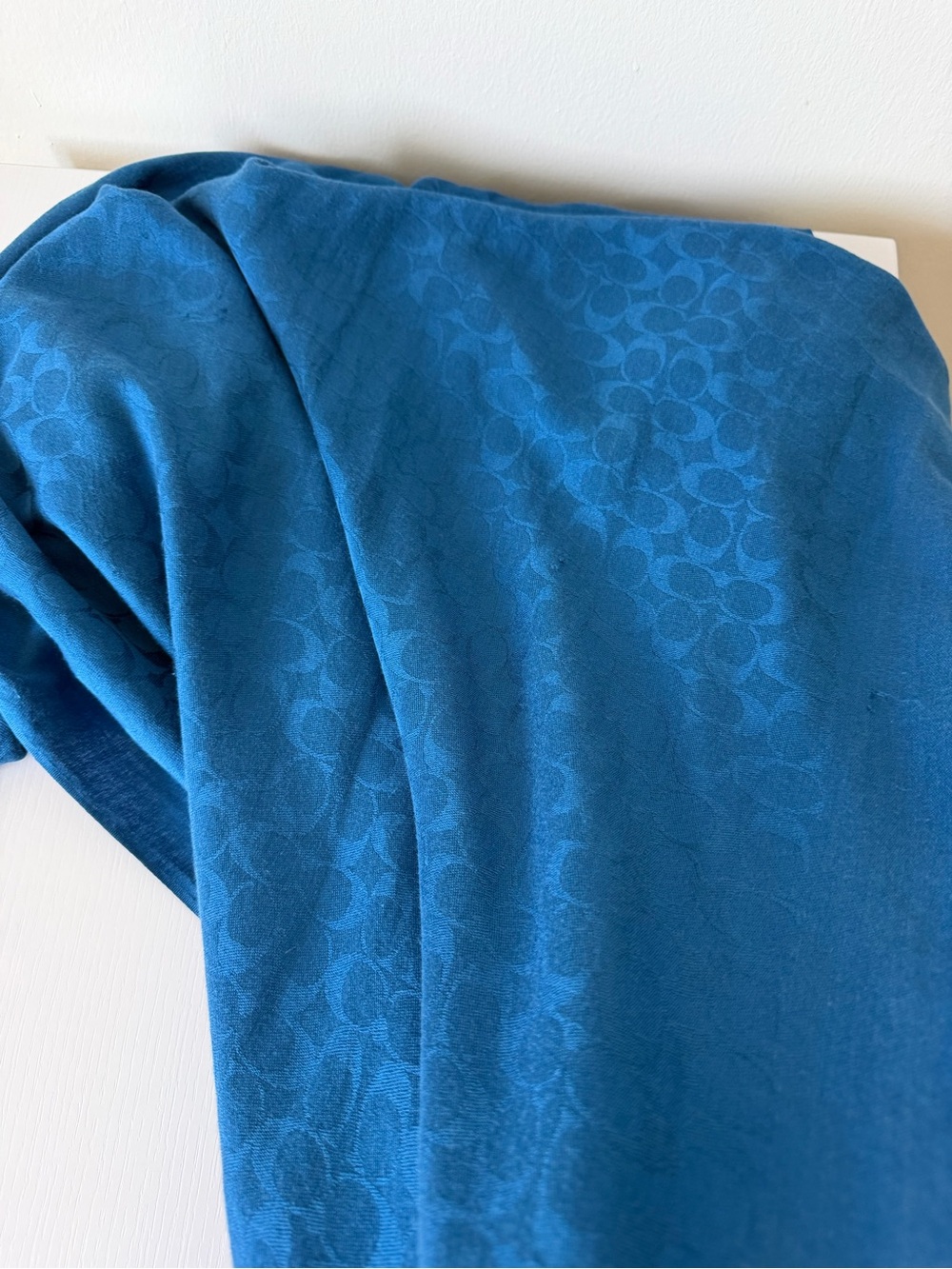 Coach Signature C Blue Silk Cotton Scarf Wrap Shawl 24” x 64” - Picture 6 of 11